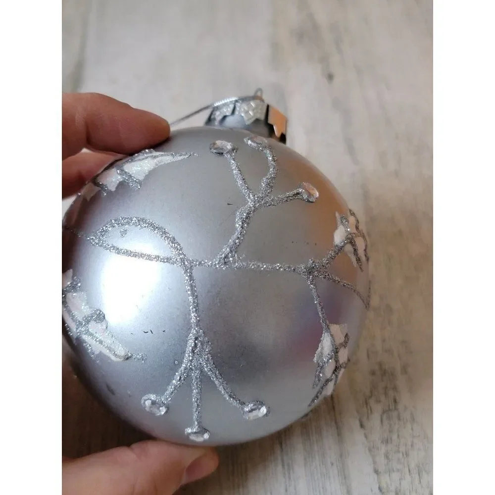 Silver ball snowflake glitter ornament Xmas decor‎